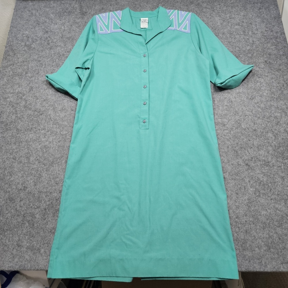Vintage 80s Petites by Willi Western Dress 16P Teal White Diamond‎ Yoke Rodeo